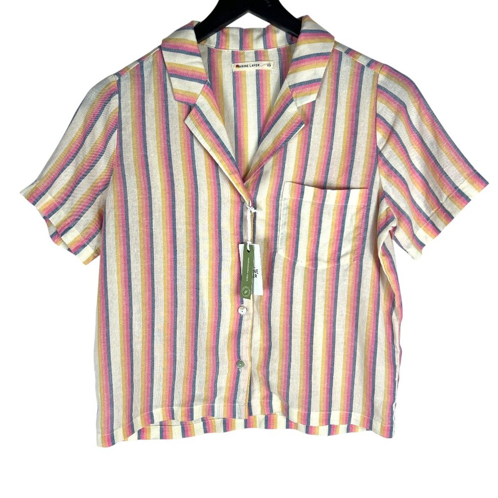NWT Marine Layer Doze Short Sleeve PJ Pajama Top in Retro Ombre Stripe Size XS